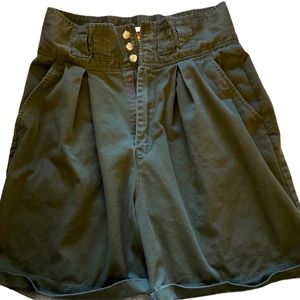 Vintage High Waisted Green Safari Women's Shorts